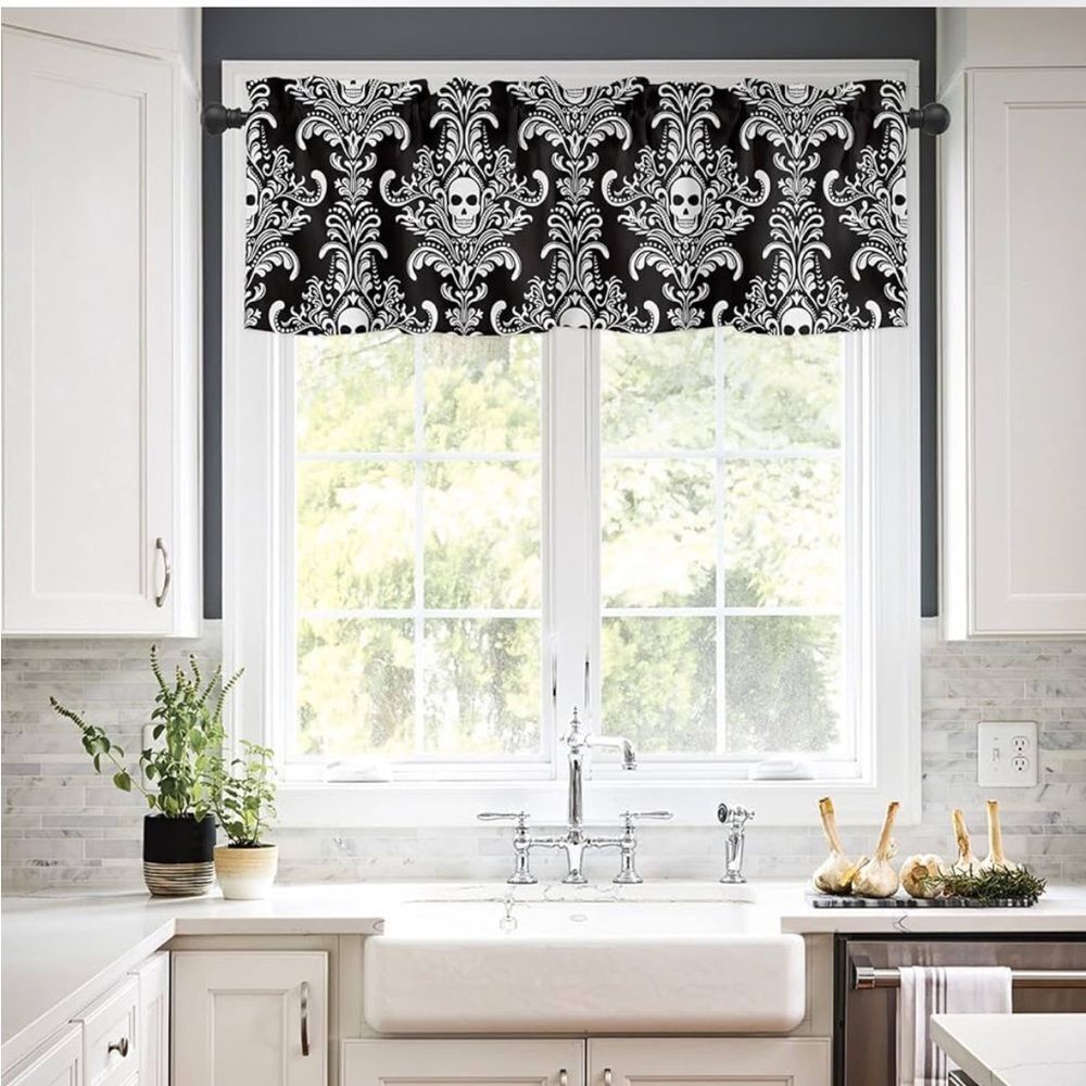 Window Valance Rod Pocket Panel for Kitchen Bedroom Windows Halloween - Picture 3 of 7
